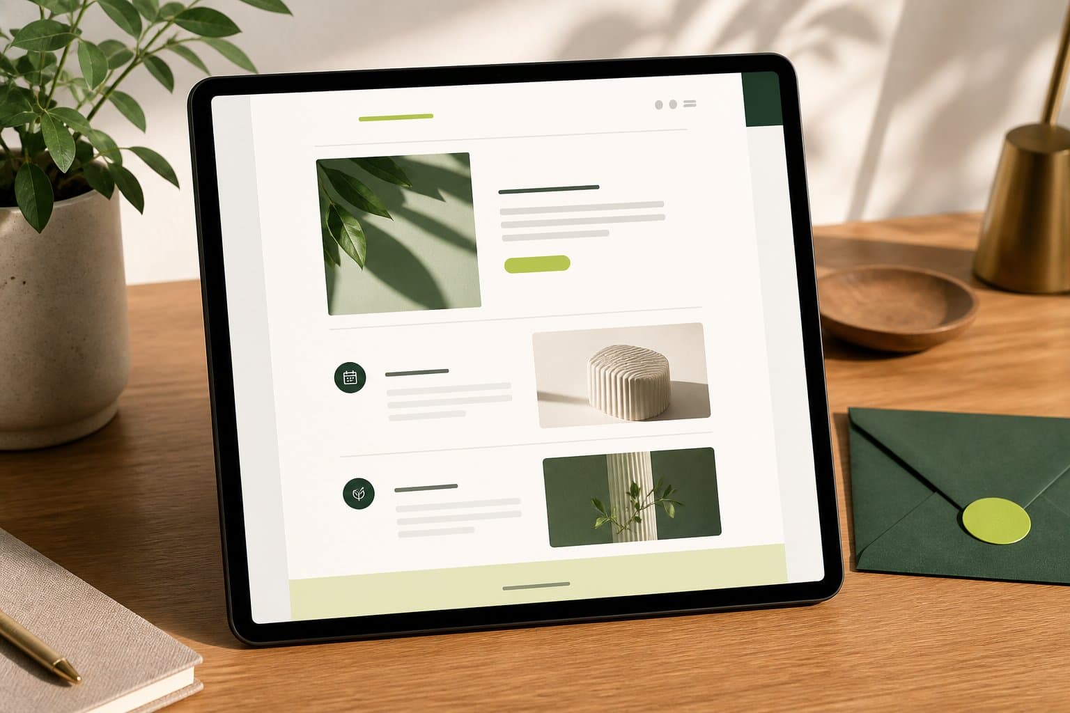 Professionally designed newsletter displayed on a tablet
